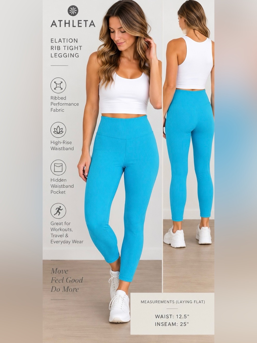 283 Athleta Elation Rib Tight Leggings Small Blue High Rise Ribbed 7/8